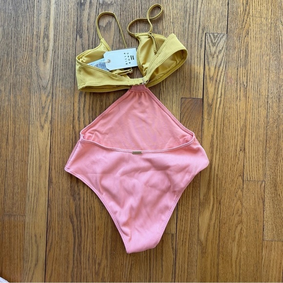 NEW Billabong Hi Life Freya One Piece Swimsuit Yellow Pink Size Large NWT - Picture 5 of 8